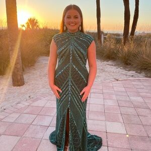 Stunning Teal Sequin Prom Dress